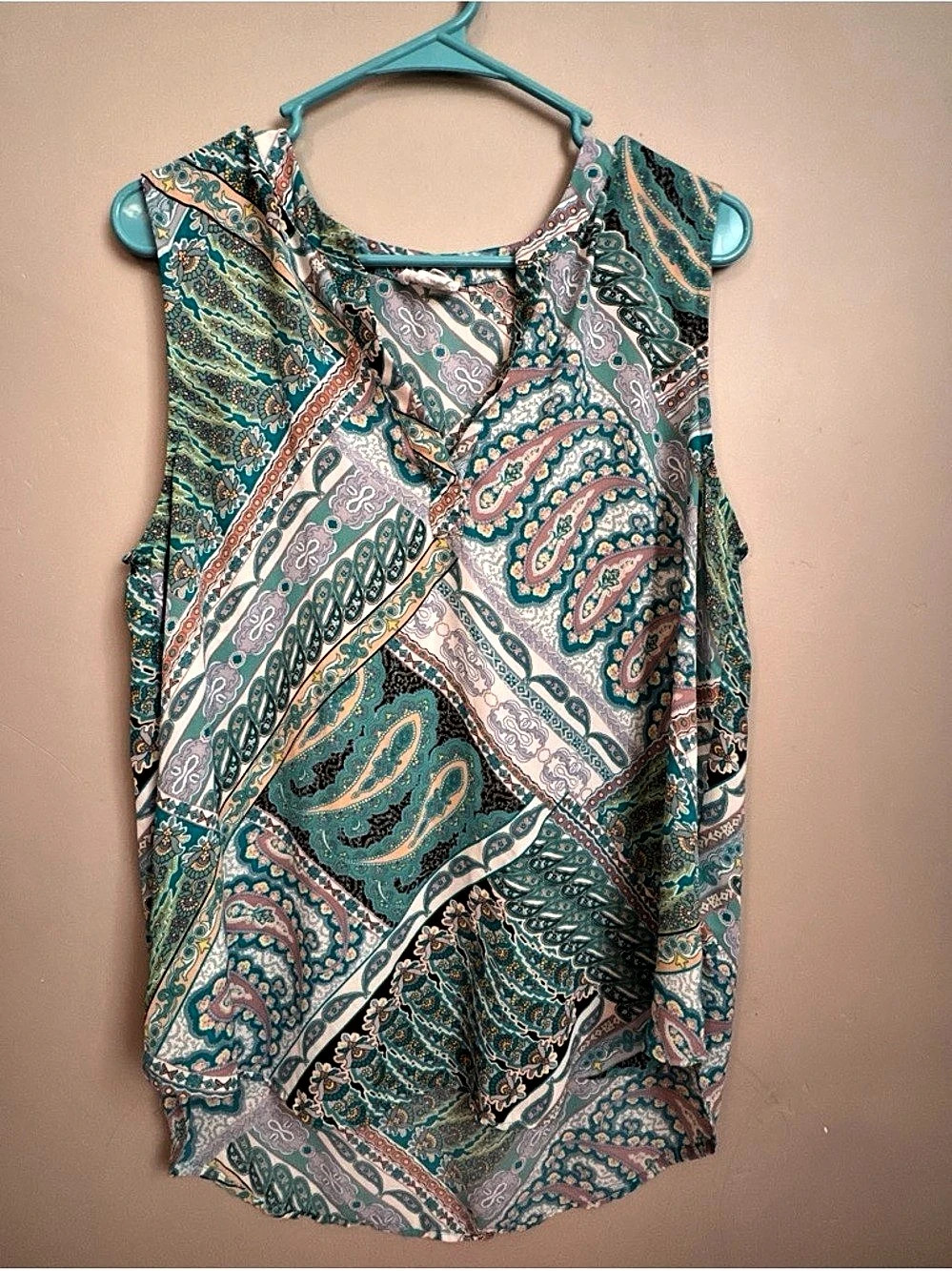 Paisley Sleeveless Top in Blue & Pink